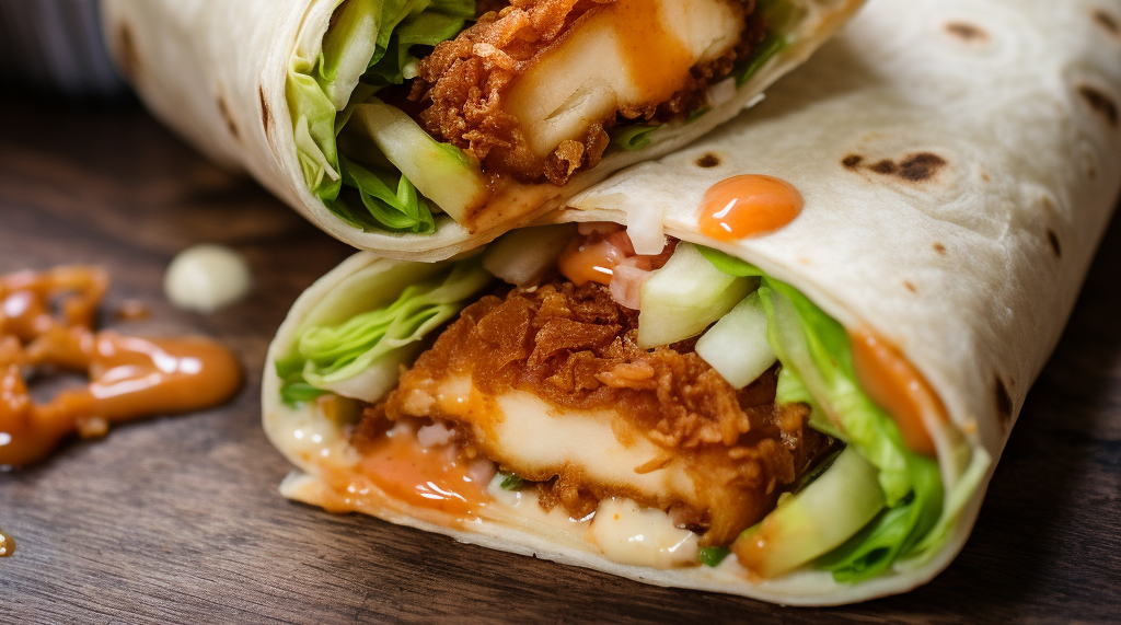 mapiew_show_me_a_wrap_in_a_tortilla_with_chicken_strips_sliced__fec93099-9a0c-4247-b129-07bd2f5875c4 salade de poulet grillé a moins de 500 calories